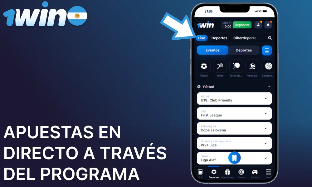 Opciones de apuestas en directo en la aplicación móvil de 1win para jugadores de Argentina