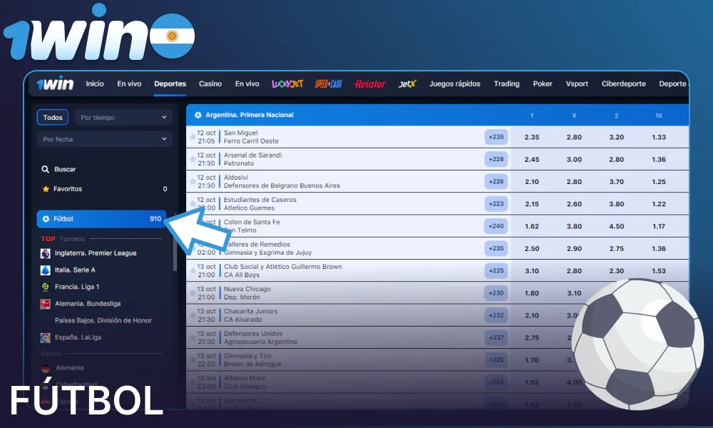 Opciones de apuestas de fútbol en 1win Argentina