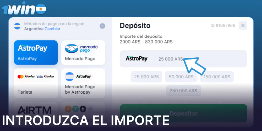 Introduzca el importe en 1win