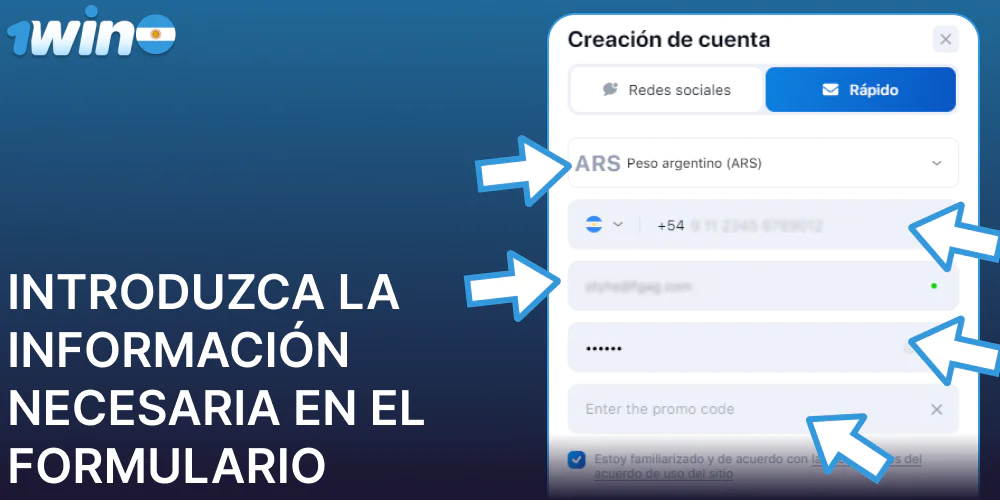 Introduzca la información necesaria en el formulario en 1win
