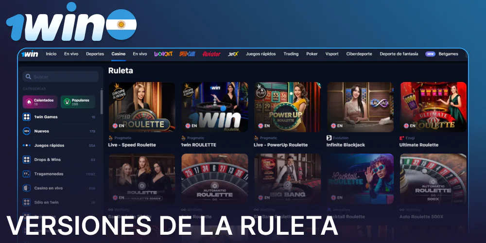 Las versiones de los juegos de ruleta disponibles en 1win para los argentinos